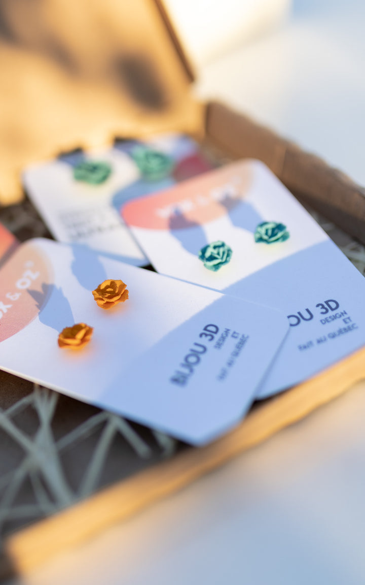 MINI-TANGO – Petites boucles d’oreilles roses 3D | Discrètes & sculpturales