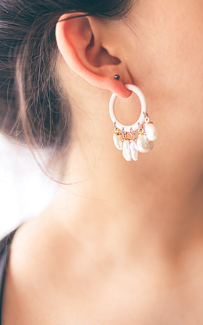 Boho 3D earrings and baroque pearls ESMERALDA