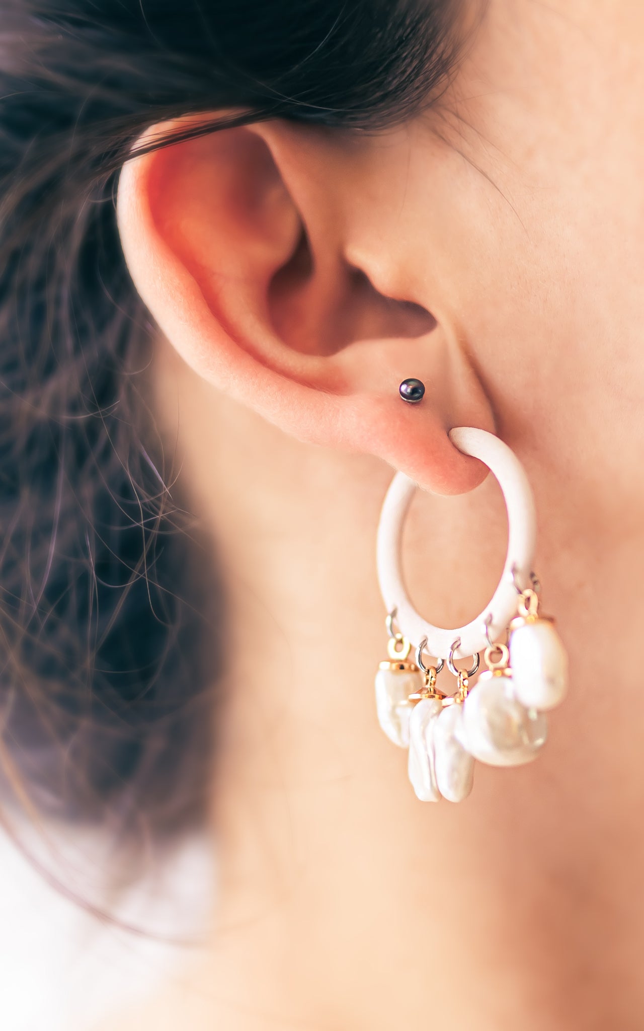 Boucles d'oreilles Boho 3D et perles baroques ESMERALDA